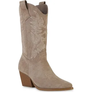 VAN HILL Damen Cowboystiefel in Khaki Velours