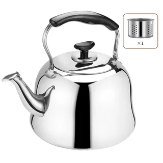 BAYLI 1 L Teekanne aus Edelstahl, Wasserkessel mit Sieb, Pfeifkessel, türkische Tee Kanne für Samowar, ??????, Caydanlik, Teebereiter mit Griff und Deckel, türkischer Teekocher mit 1 Liter Volumen