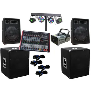 PA Party DJ Disco Lautsprecher Subwoofer Powermixer Lichtset Nebelmaschine 3400W