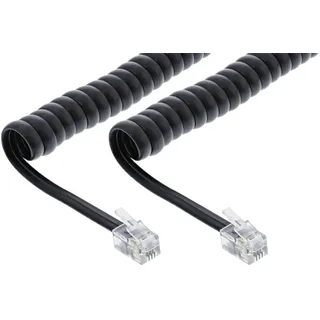 InLine Spiralkabel, RJ10 Stecker / Stecker, schwarz, 1:1 belegt, max. 4m
