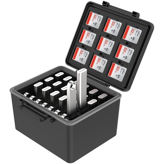 JJC 2-in-1-USB-Flash-Laufwerk-Hülle & Speicherkarten-Etui Organizer für 25 USB-Sticks + 9 SD + 18 Micro-SD – SD-Kartenhalter, USB-Memory-Stick-Aufbewahrungsbox