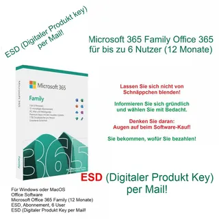 Microsoft 365 Family 6 Nutzer 1 Jahr Abo MS Office 365 Family