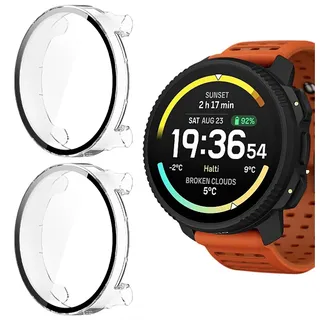 GIOPUEY Hülle Kompatibel mit SUUNTO Vertical 2, [2 Stück] Glasschutzfolie + Hartplastikrahmen, 360° Rundumschutz Cover - Transparent+Transparent