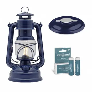 Feuerhand Baby Special 276 Cobalt Blue - Laterne mit Schirm | Inklusive 2 Li-Ion Akkus - Dimmbar - Warmweiß - 150 Lumen - Indoor & Outdoor - 18 Tage Laufzeit - Made in Germany