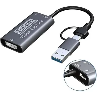 USB 3.0 Video Capture Card with 100W PD - HDMI to USB-A/C Capture Card 1440P 30fps & 1080P 60fps Video Capture Device for Streaming, Game Recording, Compatible with Quest 3, Switch, PS4/PS5