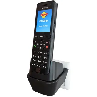 edaltec Halterung passend für Fritz!Fon C5 AVM | Steckdosenhalterung ohne Bohren | DECT Telefon Halterung & Zubehör | Platzsparender Telefonhalter mit Kabelmanagement | Zubehör Fritz!Fon C5 | Schwarz