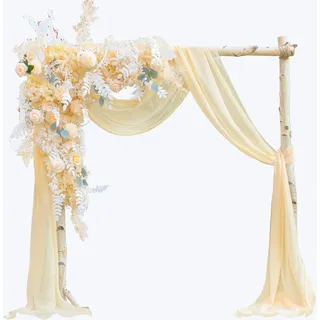 EBETA Hochzeit Volant Querbehang Freihanddeko für Hochzeitsbogen & Traubogen Himmelbett Vorhänge Gardine für Fenster Deko aus Chiffon-Stoff (Champagner, 70x600 cm)