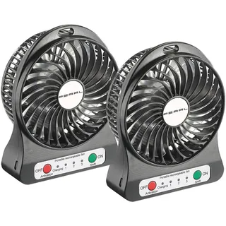 Pearl 2er-Set 2in1 Akku-Tisch-Ventilator mit LED-Leuchte, 1.300 mAh