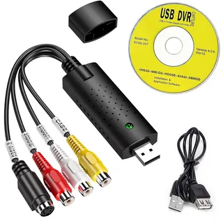 USB 2.0 Audio Video Grabber Konverter, Videokassetten Digitalisieren, VHS auf pc zu Digital Converter, Unterstützt Windows 11/10/8/7 und Mac Für VCR VHS DVD zur Video Digitalisierung und Bearbeitung