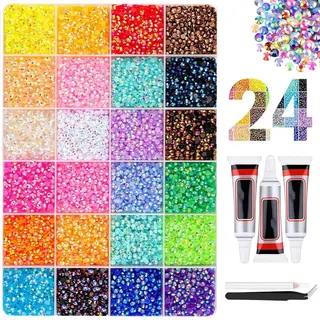 Strasssteine Set DIY, Bedazzler Kit mit 40 Farben 3mm Flatback Rhinestones, 32000 Stück Glitzersteine Bedazzler Kit, Flatback Rhinestones für Basteln Nägel Diamond Painting (24 Farben)