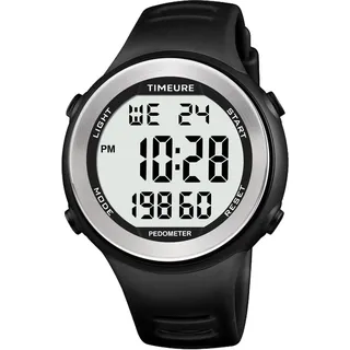 Herren Schrittzähler Uhr für Gehen Schrittzähler Uhr Kein Aufladen Keine App-Verbindung mit EL-Hintergrundbeleuchtung Einfache, praktische Wahl für mobile Fitness-Enthusiasten TIMEURE-2308 (Schwarz)