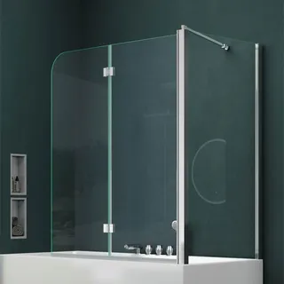 mai & mai Duschwand für Badewanne Badewannenfaltwand 6mm Sicherheitsglas mit NANO-Versiegelung Badewannenaufsatz Wandanschlag links BTH: 70x120x140cm