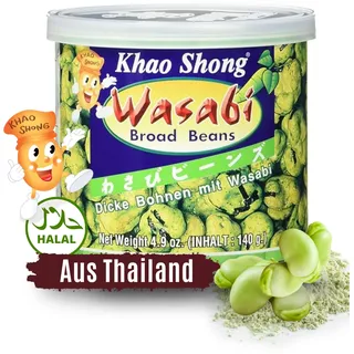 Khao Shong - Knusprige Dicke Bohnen mit Wasabi Geschmack - Scharfer Snack aus Asien - Snacks, Nüsse & Erdnüsse - Original aus Thailand - 1 x 140 g