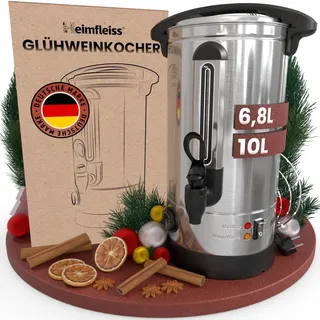 Heimfleiss® Glühweinkocher 10L aus Edelstahl | 1500W Einkochautomat für Glühwein, Punsch & Kakao | Glühweintopf mit Zapfhahn, Thermostat & Überhitzungsschutz | Heissgetränkespender Heißgetränkeautomat