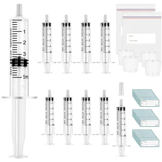 Kolostrum-Sammelset, 50-teilig, Kolostrumspritze mit Schutzkappe, Muttermilchsammler, Stillen mit 4 Messbechern und 52 Aufklebern, Kolostrum-Ernte-Set zum Stillen, 50-teilig