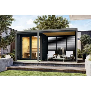 Karibu Saunahaus "Adrian 1" anthrazit-graualuminium, BxTxH: 191 x 276 x 231,5 cm, 38 mm, Wände aus nordischer Fichte, Stahlecken und Stahl-Dachabschluss grau