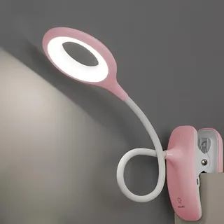 QJUZO Klemmlampe Bett, LED Leselampe Bett Touch Dimmbar 3 Farben Bettlampe Klemmleuchte Augenschutz Schwanenhals Leselampe Kinder USB Aufladbare für Studieren Arbeiten, Rosa