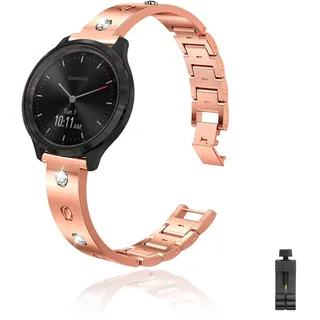Metall Armbänder für Garmin Venu/ Venu 2 Plus Armband mit Glitzer Strass Verstellbar Bänder für Damen, Elegant Edelstahl Ersatzarmband Kompatibel mit Garmin Venu/ Venu 2 Plus Uhrarmband (Roségold)