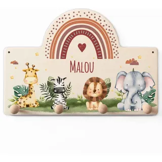GRAVURZEILE Personalisierte Kinder Garderobe mit Wunschnamen fürs Babyzimmer - Kleiderhaken aus Holz mit schönen Motiven für Mädchen und Jungen - Kinderzimmer Deko - Mit Personalisierung