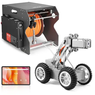 Vevor Inspektionsroboter, 60 m lange Rohrleitungserkennungs-Kriechroboter mit 2 MP Front-/Rückkamera & Touchscreen-Tablet, IP68-Rohrkamera mit Beleuchtung & Entfernungszähler für Industrierohre