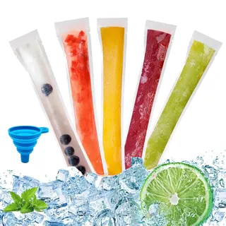 Popsicle Taschen, 100 Stück Wassereis Tüten, Eis am Stiel Popsicle Formen Beutel BPA-Frei Eis Pop Beutel Wassereis Tüten Popsicle Pouches mit Trichter für DIY Joghurt, Saft & Smoothies (5.5 x 28 cm)