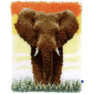 VERVACO Knüpfteppich Set DIY Handarbeit Set Knüpfset für Anfänger Elefant Teppich zum Selber Knüpfen Basteln Erwachsene Kreativ 38 x 52 cm Latch Hook Kit Knüpfhaken Zubehör Haus Dekoration