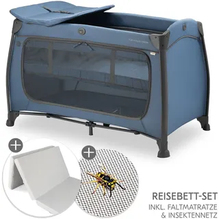 Hauck Reisebett Set Play N Relax Center inkl. Komfort Matratze, Einhang, Wickelauflage & Insektenschutz - Dark Blue