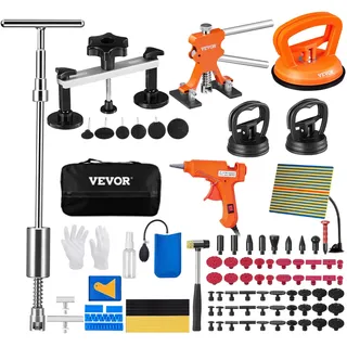Vevor 107-teiliges Dellen-Reparaturset Saugnapfheber Brücken-Ausbeulen-Abzieher 2 in 1 Gleithammer, 50 x Abziehlaschen & 6 x Brückenabziehlaschen, Ausbeulwerkzeug Entfernung von Beulen, für Autos