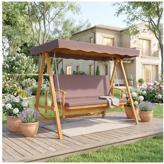 Outsunny Hollywoodschaukel 2 in 1 Gartenschaukel aus Holz mit Sonnendach Sitzauflage bis 330kg, 3-Sitzer, Liegefunktion, 3-Sitzer Gartenschaukel aus Holz, 1 tlg., 2 in 1 Holzschaukel mit Liegefunktion, für Garten, Terrasse, 236x130x181 cm, Braun braun