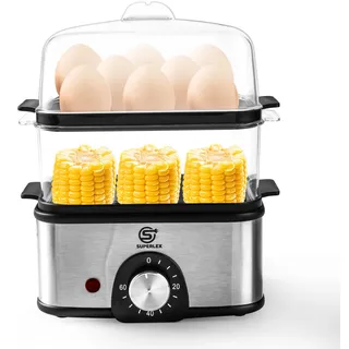Edelstahl Eierkocher Eipicker Kontrollleuchte Signalton 6 Eier* 2-Schicht 500W