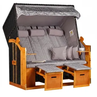 Mr. Deko Strandkorb Ostsee XXL Wacholder PE Schwarz Dessin Royal Grau