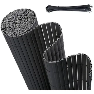 Sekey PVC Sichtschutzmatte 90x300cm Doppelte Verstärkung Innen, Balkon Sichtschutz mit Kabelbindern, Sichtschutzzaun Windschutz Wasserdicht ohne Bohren für Balkon Garten, Anthrazit