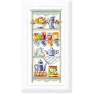 Vervaco Gezählter Kreuzstich Stickpackungen DIY Stickbilder Romatisches Küchenregal Wanddekoration Handarbeit Set für Erwachsene Kreatives Handwerk ca. 16 x 36 cm Kreuzstichbilder Set Hausdeko