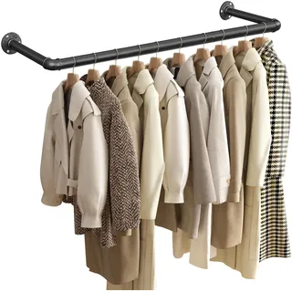 Songmics Kleiderstange für die Wand, Garderobenstange, Wandmontage, platzsparend, 92 x 30 x 7,5 cm, einfache Montage, für kleine Wohnungen, schwarz HSR67BK