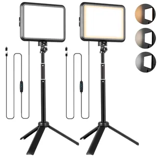 NiceVeedi 2 Stück LED Videolicht Set, 14*17cm Tragbares Fotografie Studio Licht Mit Verstellbarem Stativ Für Tisch, 2800K-6500K USB Dimmbar Softlight Für Zoom, Spiel-Streaming, YouTube,Videoaufnahmen