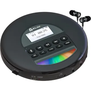 KLIM Nomad CD Player Bluetooth - tragbare Discman mit langlebigem Akku - inklusive Kopfhörer - MP3 - TF-Reader, Radio FM - ideal für Autos