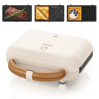 Arendo - Waffeleisen Belgische Waffel doppelt - 3in1 Sandwichmaker Kontaktgrill mit abnehmbaren Platten - 2 Zonen - mit Antihaftbeschichtung - BPA frei - Temperaturkontrolle – Sandwichtoaster