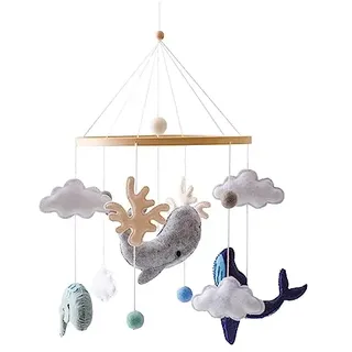 Sarah Duke Baby Mobile Halterung Holz, Mobile Halterung für Babybett Wickeltisch 360 Grad Drehbar Höhe Einstellbar, Wolken Baby Mobile Halterung für Geburt Geschenk Kinder (Meerestiere-Wolken)