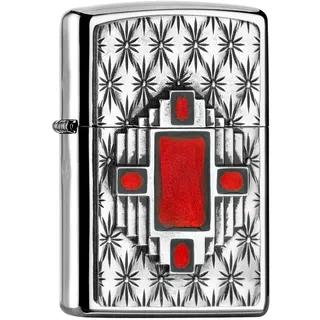 Zippo Sturmfeuerzeug - Red Diamond, High Polish Chrome, Emblem - Nachfüllbar - Wiederverwendbar - Windfestes Design - Geschenkbox - Made in USA