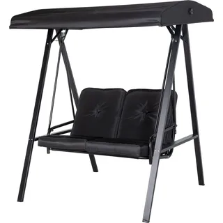 Outsunny Hollywoodschaukel 2-Sitzer Gartenschaukel mit Verstellbarem Dach, Kissen, Schaukelbank bis 220 kg Belastbar, für Garten, Balkon, Schwarz, 145 x 116 x 172 cm   Aosom