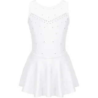 HEUchuan Gymnastikanzug MäDchen Mädchen Eiskunstlaufkleid mit Pailletten und Strasssteinen, Blumenmuster, Ballett, Gymnastikanzug, Tanzbekleidung, Wettkampfkleidung(C-White,12)