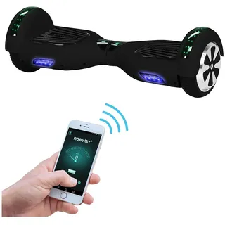 ROBWAY W1 Hoverboard | Elektroroller 700 Watt - 6,5 Zoll - 15 km/h - Bluetooth - LEDs - Soundeffekt - Smart Elektro Scooter - Jugendliche & Erwachsene - Schwarz
