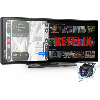 Carpuride W125P CarPlay-Bildschirm mit Net-flix YouTube, Kabellos Carplay & Android Auto, 11,26" HD Touchscreen, 1080P Rückfahrkamera, Android OS, Split-Screen, OTA, Navigation/Siri, Bluetooth/FM/AUX.