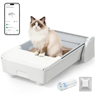 Selbstreinigende Katzentoilette mit App-Steuerung,3-Motor-System | Katzenklo für Mehrere Katzen, Doppelrechen,Anti-Pinch-Sicherheitsfunktion,Geruchskontrolle