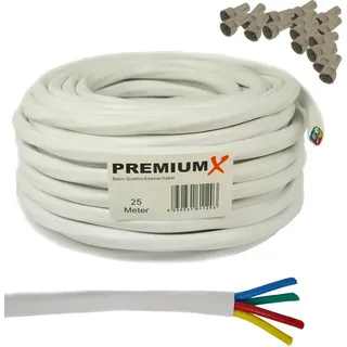 PremiumX 25m Basic Quattro Quad Koaxial SAT Kabel 90dB 2-Fach geschirmt Antennenkabel 4in1 Koaxialkabel Weiß 16x F-Stecker