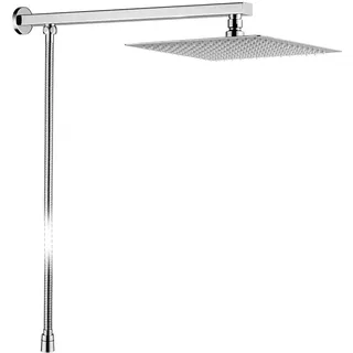 GRIFEMA 10-Zoll Quadratischer Ultra-Flacher Regenduschkopf Set - Wandmontierter Edelstahl Duscharm & Schlauch, Chrom Silber Finish, Hochdruck Badezimmer Brause