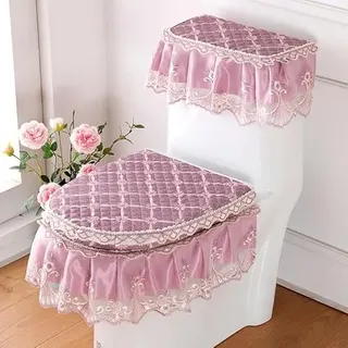 XJSDI Toilettensitzkissen aus Spitzenstoff, dreiteiliges Set, Toilettenbezug im Reißverschlussstil, U-förmiger Toilettensitzring für das Badezimmer, Toilettensitzkissen