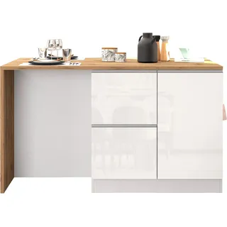 KOCHSTATION Kücheninsel KS-Sole, Kochinsel, Küchenarbeitsblock, Inselküche, Arbeitsinsel, Breite 152,5 cm, mit Essplatz, Handtuchhalter, Fächer und Weinregal weiß