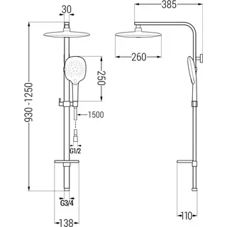 Mexen Q22 Duschsäule, Schwarz - 798222295-70