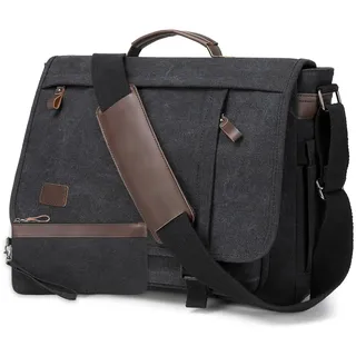 43,8 cm (17,3 Zoll) Messenger Bag für Herren: 2 Stück Laptop Arbeit PU-Leder Canvas Aktentasche Handgepäck Groß Computer für Büro College Reisen (schwarz) - L